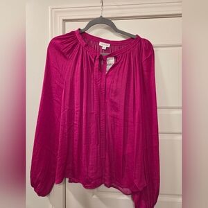 Chic Fuchsia Blouse with Tie-Neck